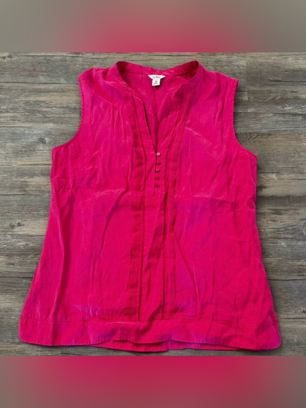 L.L. Bean fuchsia pink pintuck sleeveless blouse size medium
